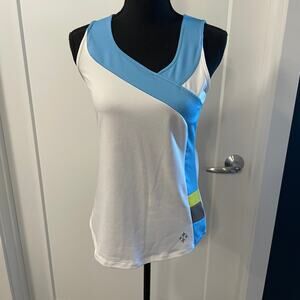 Women's four all by Joyfit sleeveless golf top Medium blue white colorblock tank